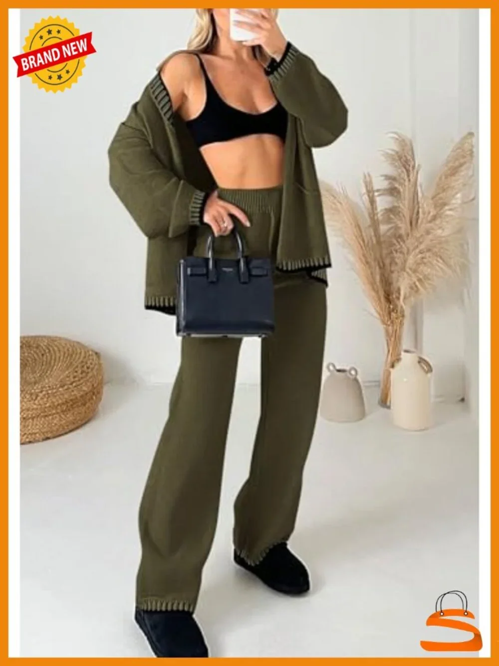 2 Piece Knit Lounge Set - Cardigan & Wide Leg Pants